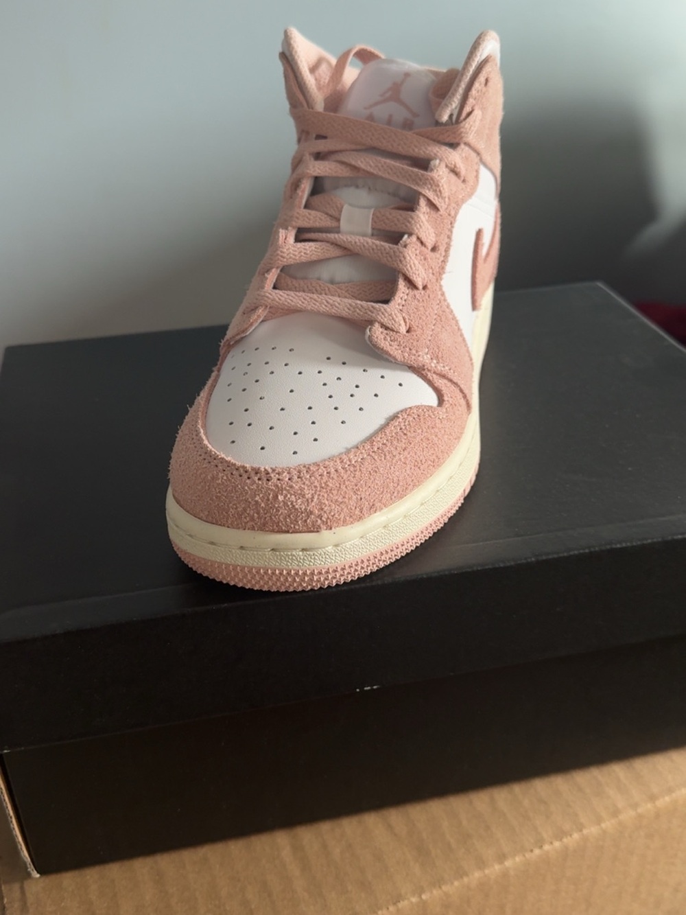 Nike Women's Pink and White Suede High-Top Sneaker